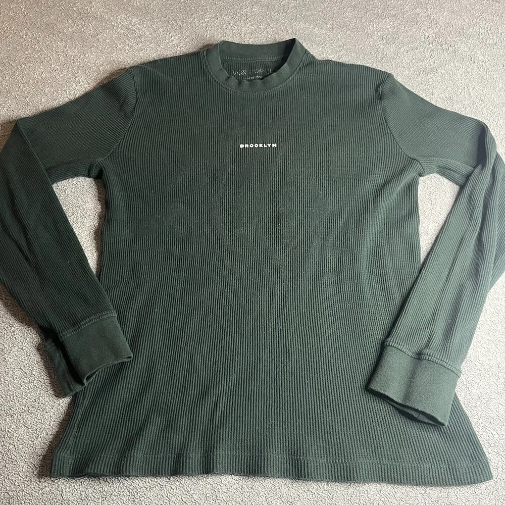 Vox Populi For The People Green Ribbed Long Sleeve Brooklyn Shirt Medium B410